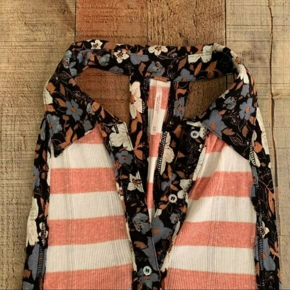 Free people women's size XS striped floral button up tank top in pink and white - Picture 8 of 8